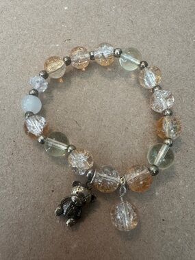 Gold and Clear Beaded Charm Bracelet - Women's Stretch Jewelry